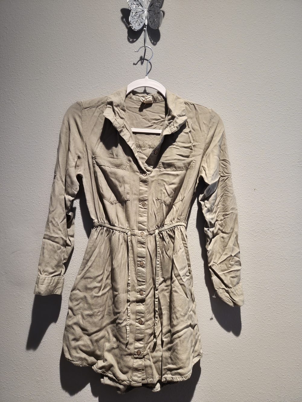 Japna Light Beige Drawstring Shirt Dress
